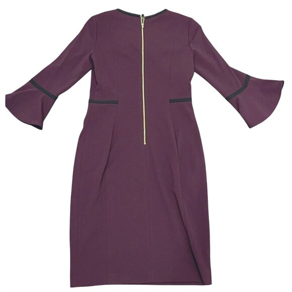 Calvin Klein Dark Purple Bell Sleeve Stretch Crepe Sheath Dress Size 12 Classic - Picture 5 of 8